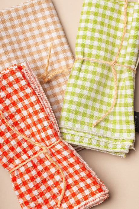 Napkins Small Check Orange, Set of 2