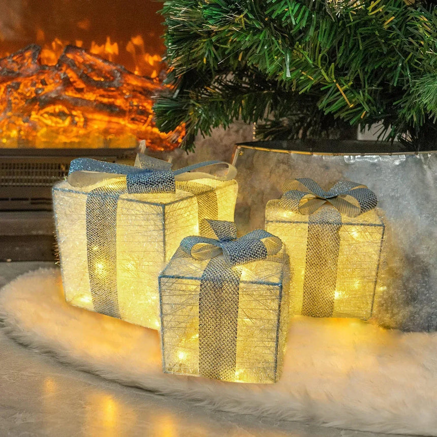 LED Christmas Gift Boxes, Set of 3