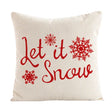 Linen cushion cover with red Let it Snow lettering and snowflakes