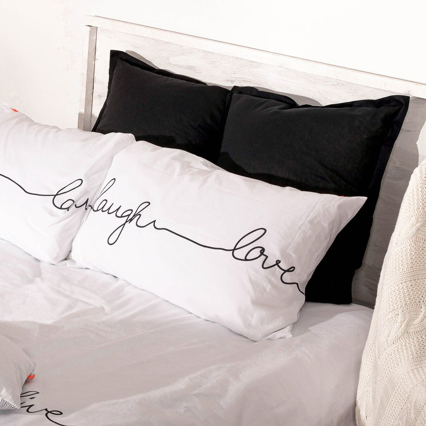 Live Love Laugh Cotton Pillowcase, White