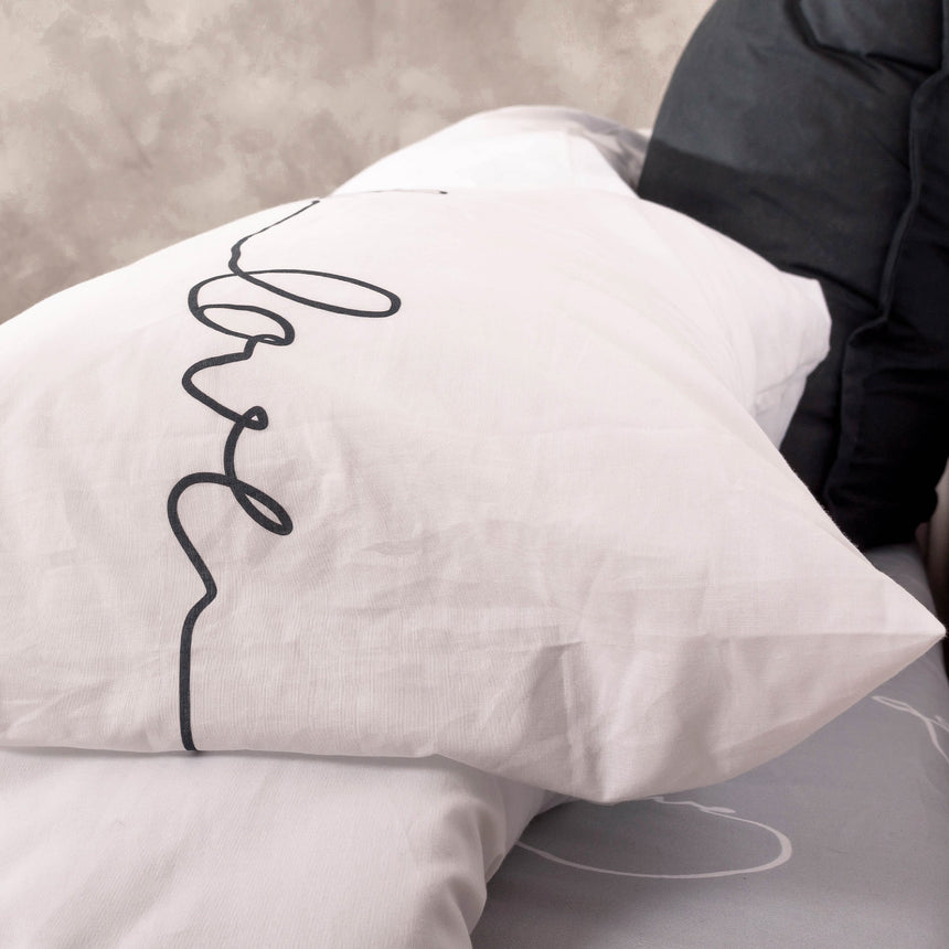Live Love Laugh Cotton Pillowcase, White