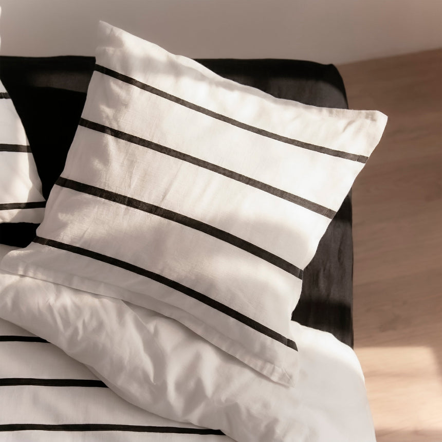 Blush Striped Cotton Pillowcase, White and Black