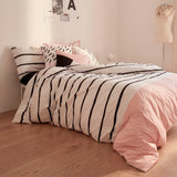 Blush Striped Cotton Pillowcase, White and Black