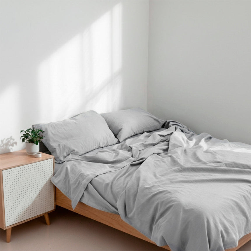 Basic Cotton Flat Sheet, Light Grey