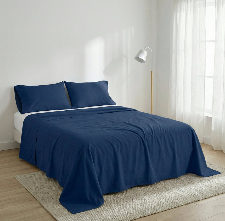 Navy Blue Basic cotton flat sheet