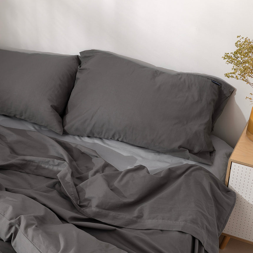 Basic Cotton Pillowcase, Dark Grey