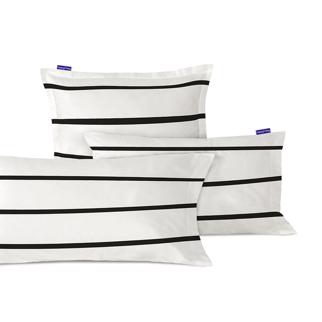 White pillowcase with black horizontal stripes