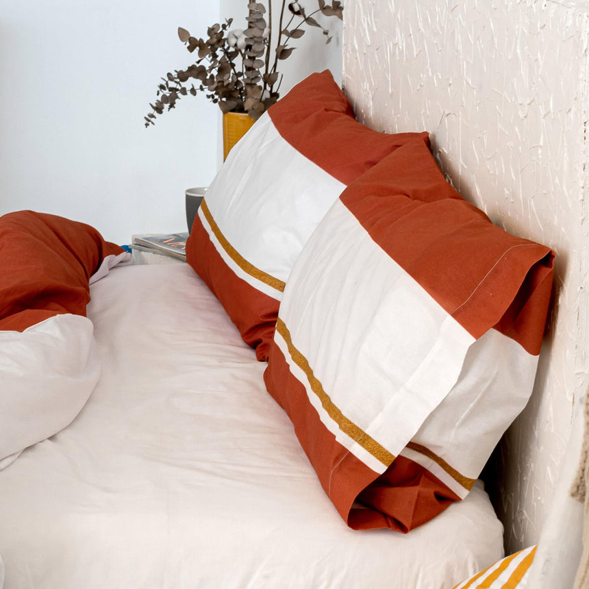 Golden Lands Striped Cotton Pillowcase, Brown