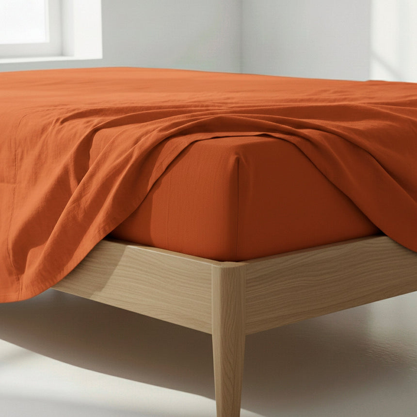 Basic Cotton Fitted Sheet, Terracotta