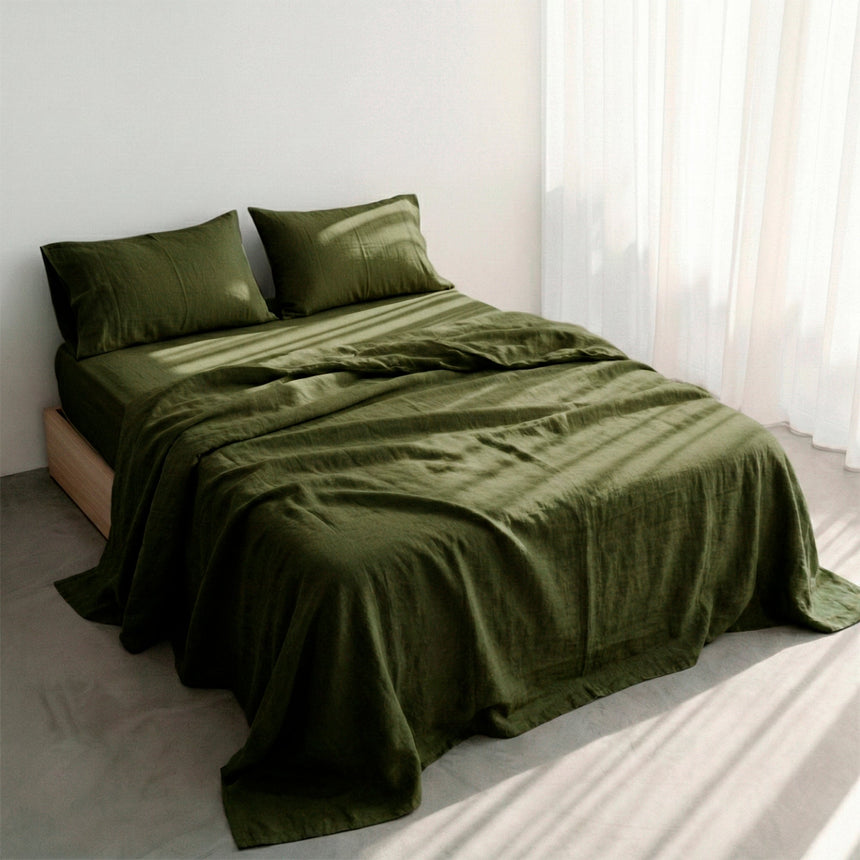 Olive Green Basic cotton flat sheet