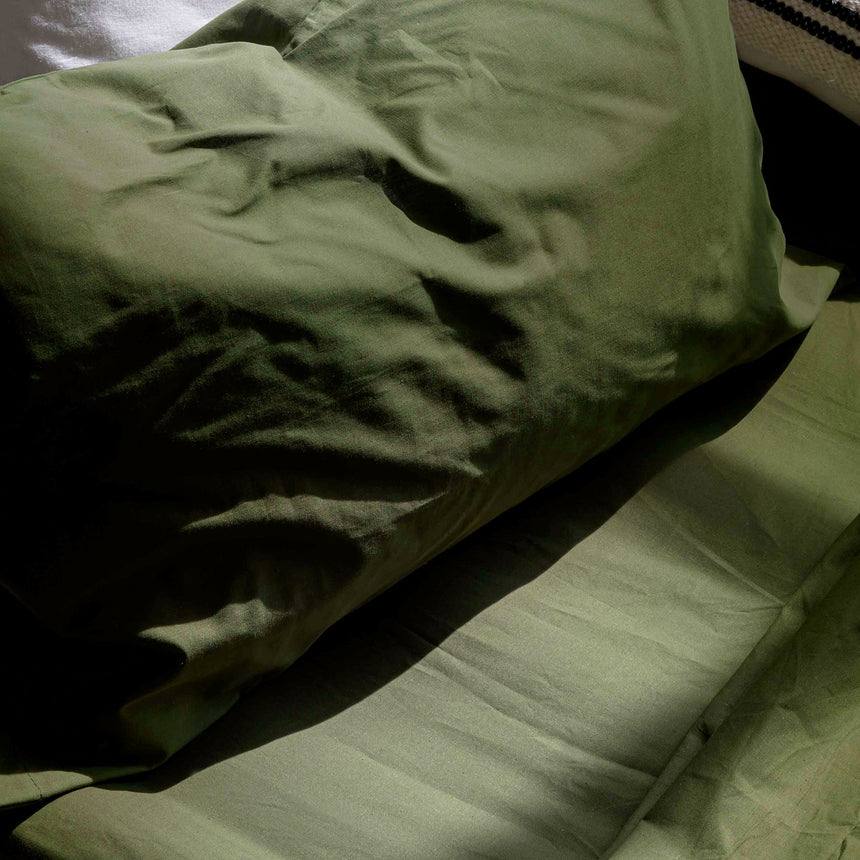 Basic Cotton Pillowcase, Olive Green