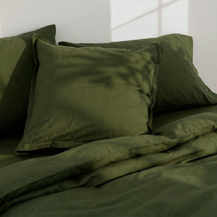 Basic Cotton Pillowcase, Olive Green