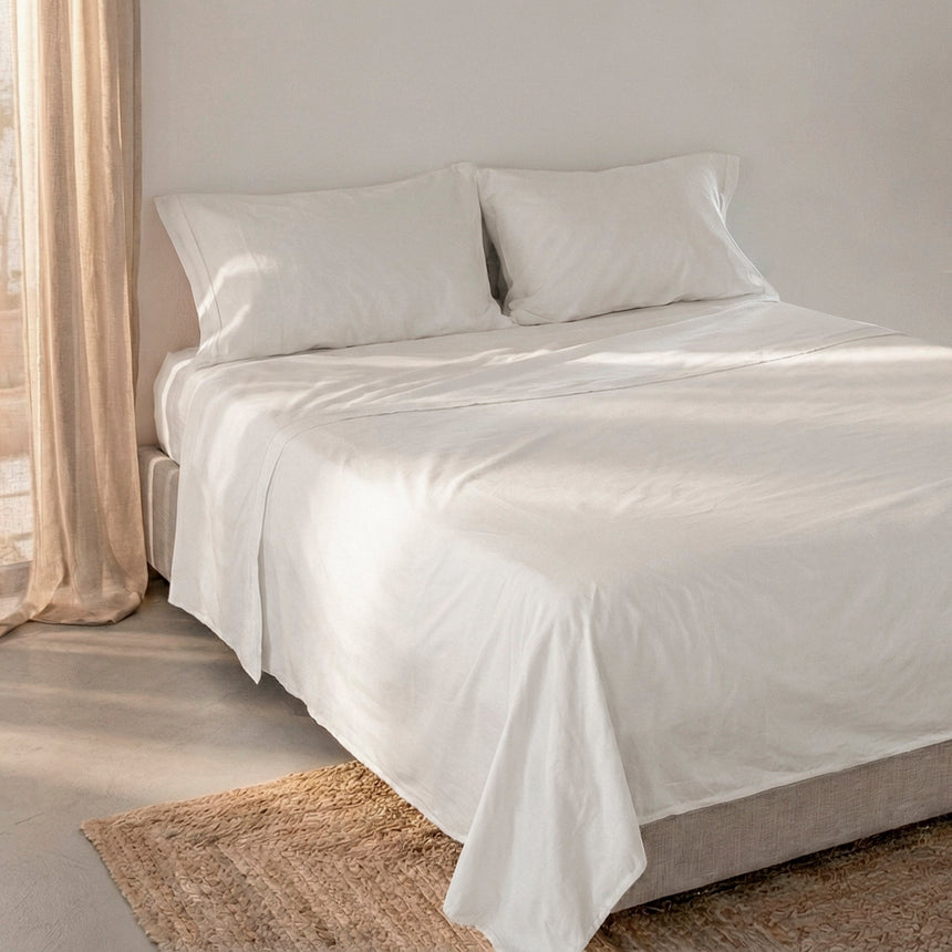 Basic Percale Cotton Flat Sheet, White