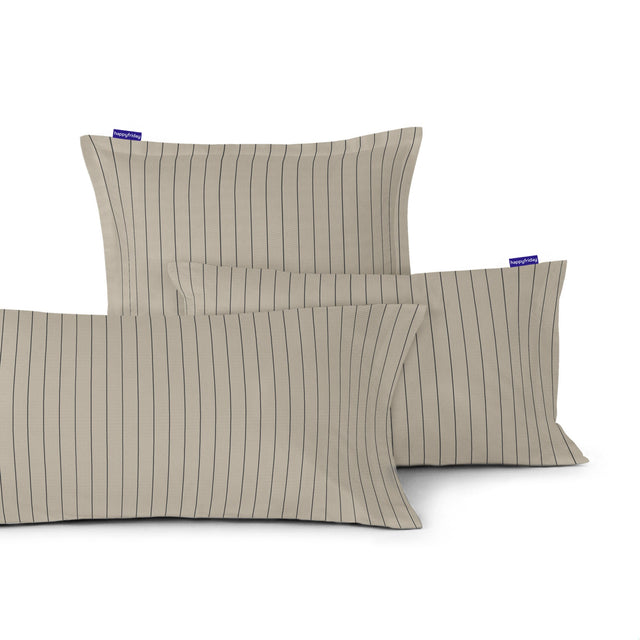 Beige jacquard pillowcase with fine dark vertical pinstripes