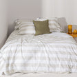Duvet cover with wide beige and white horizontal stripes