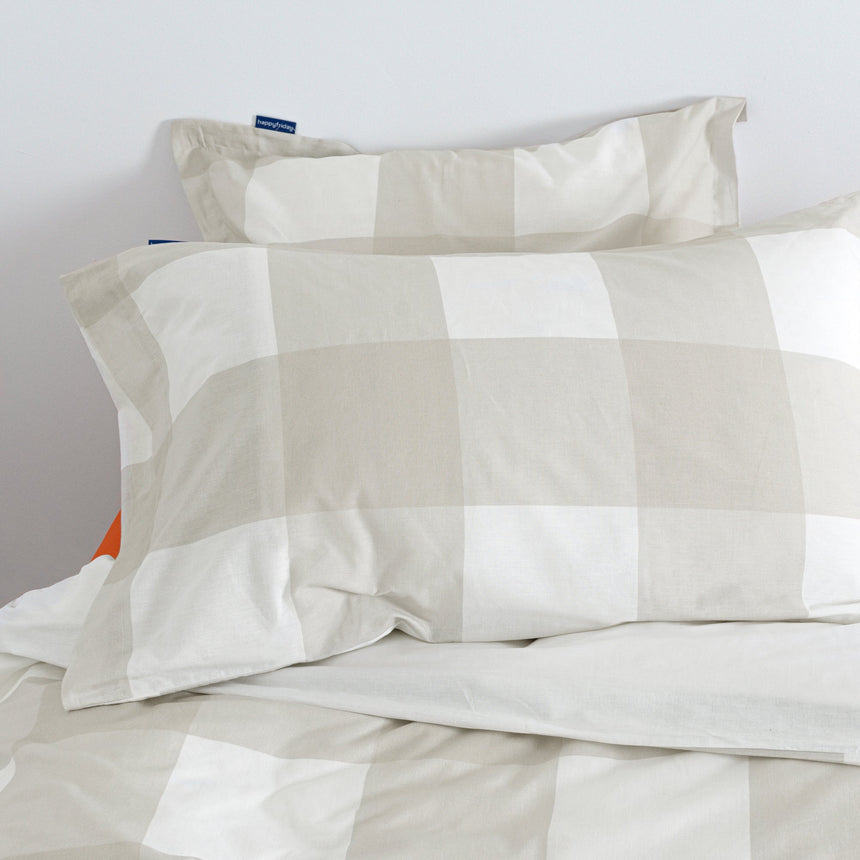 Gingham Cotton Pillowcase, Beige
