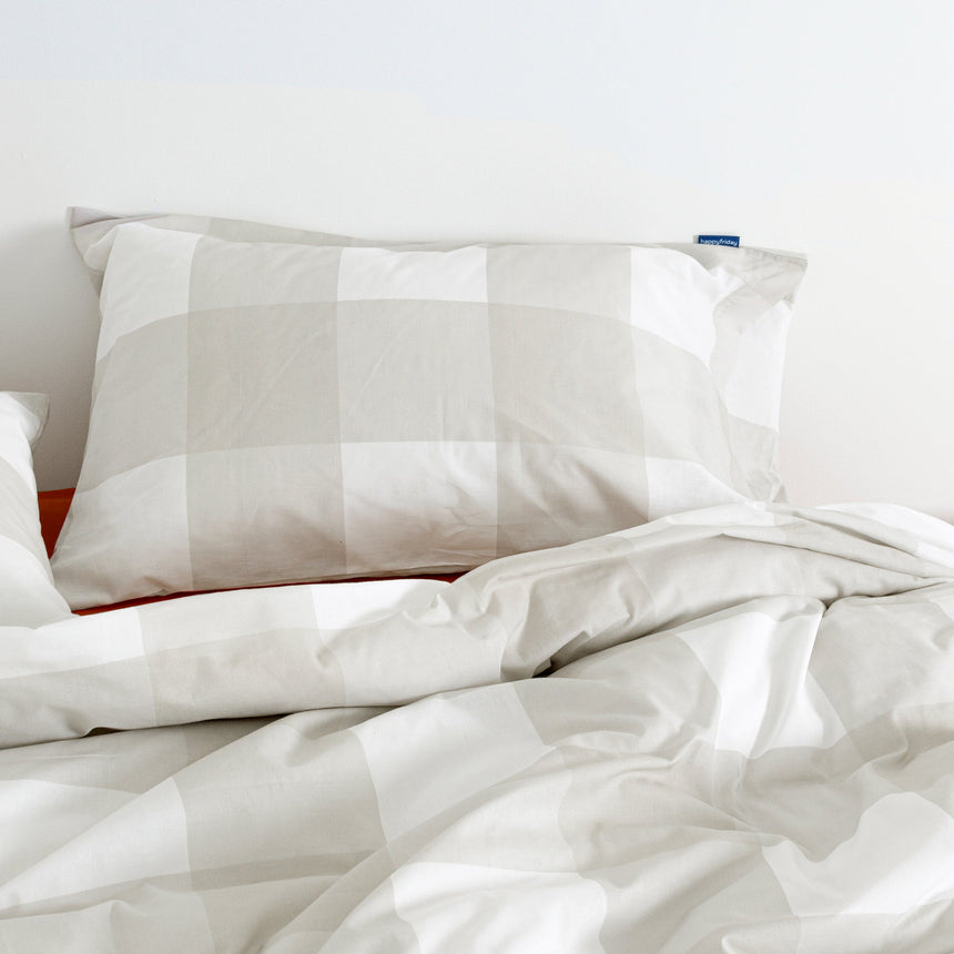 Gingham Cotton Pillowcase, Beige