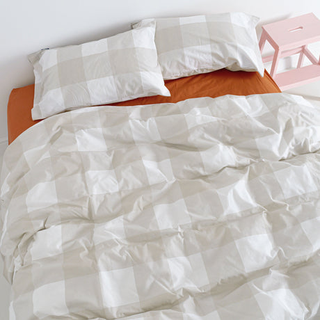 Beige and white gingham check duvet cover