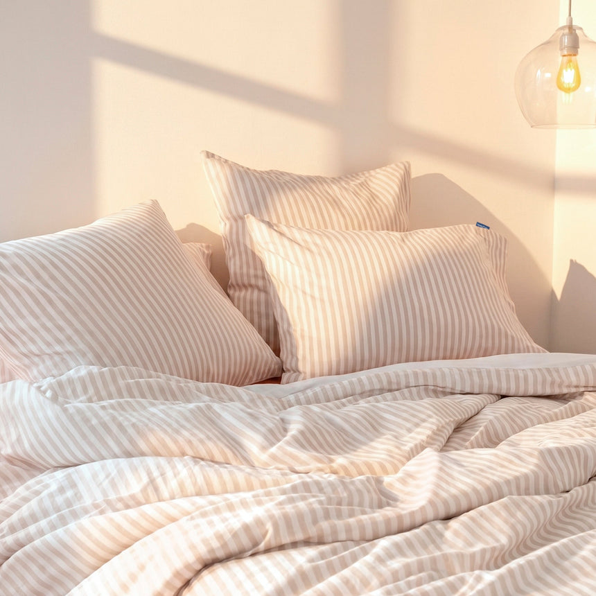 Layering Striped Cotton Pillowcase, Beige