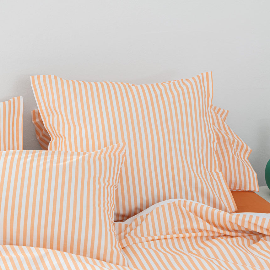 Layering Striped Cotton Pillowcase, Peach