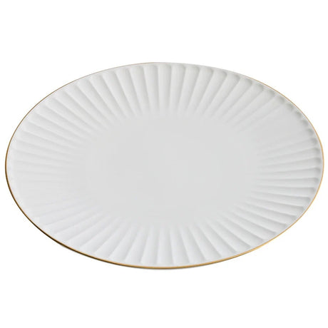Pleated White Porcelain Plate with Gold Rim