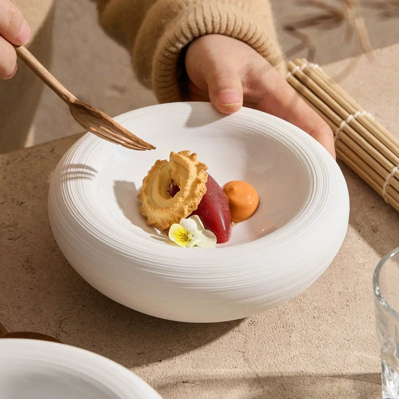 Double-Layer Ceramic Soup Bowl, White