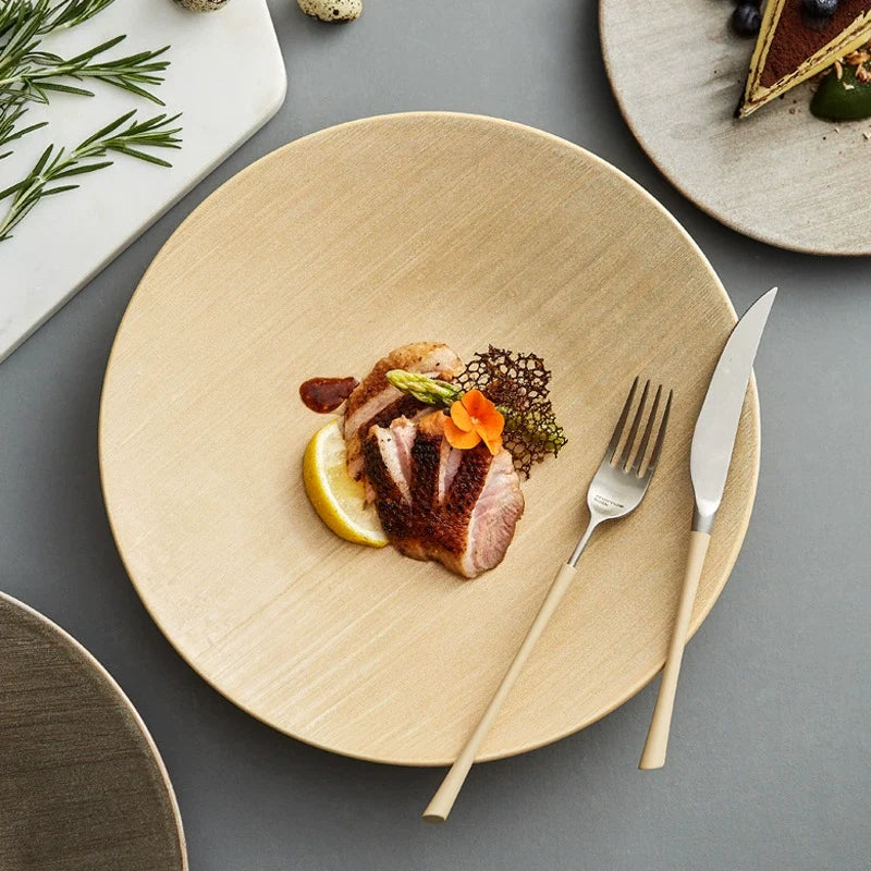 Creative Ceramic Dinner Plate – Modern Western-Style Large Flat Dish for Hotels & Restaurants