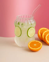 Bubble Glass Cup with Glass Straw