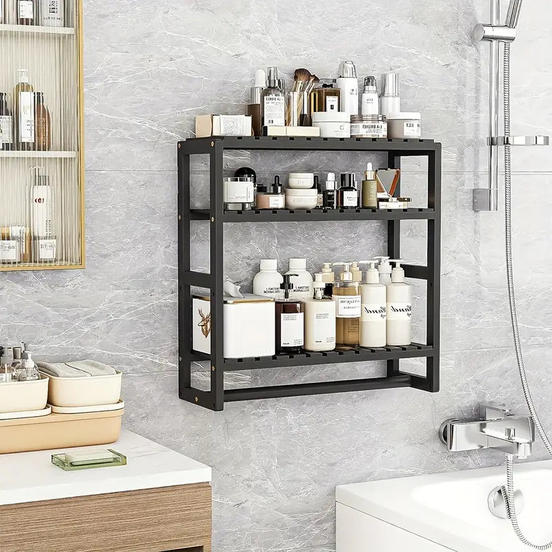 Wall-Mounted Storage Rack with Rod, Black