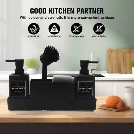 Kitchen Sink Soap Dispenser Set with Brush and Caddy