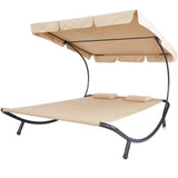 Beige double sun lounger with shade