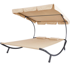Beige double sun lounger with shade