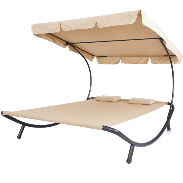 Beige double sun lounger with shade