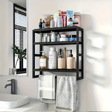 Black wall-mounted storage rack with hanging rod