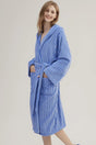 Retro stripe hooded bathrobe in organic cotton, blue