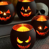 Pumpkin Glass Candle Holders, 6 Pieces