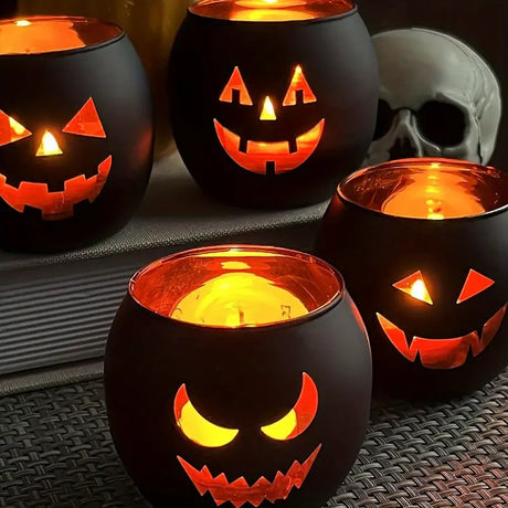 Pumpkin Glass Candle Holders, 6 Pieces