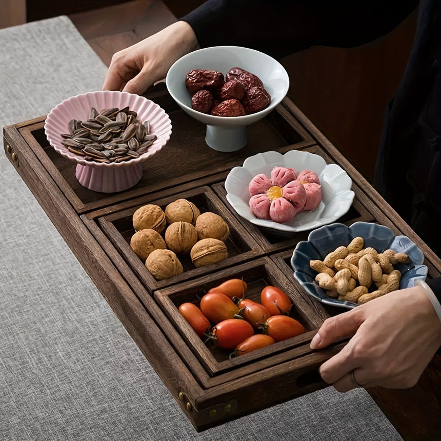 Rustic Wooden Serving Trays with Handles, Set of 7