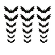 Eighteen black plastic bats in three sizes