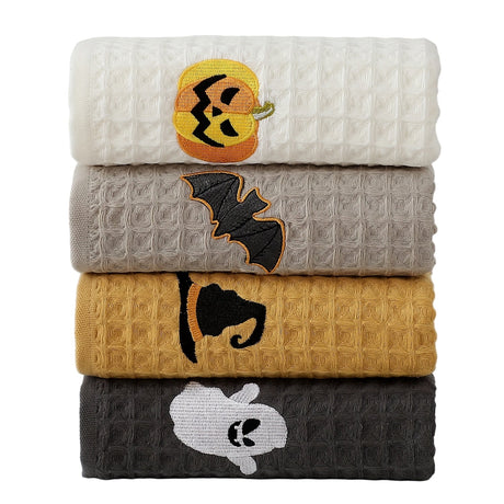 Halloween Embroidered Waffle Towels, 4 Pack
