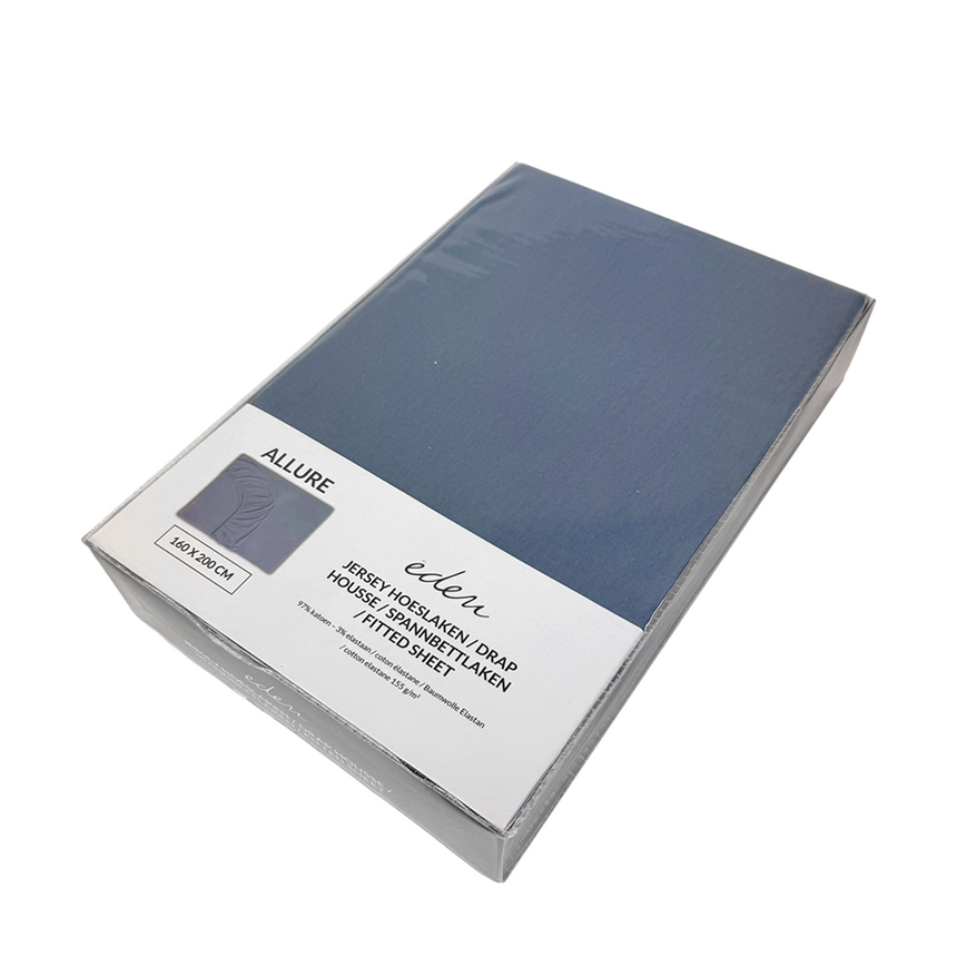 Knus eden jersey fitted sheet allure blue 160 x 200cm