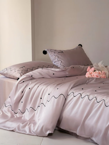 Lilac Polka Dot Lyocell Duvet Cover Set, Queen Size