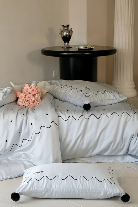 Stone Blue Polka Dot Lyocell Duvet Cover Set, Queen Size
