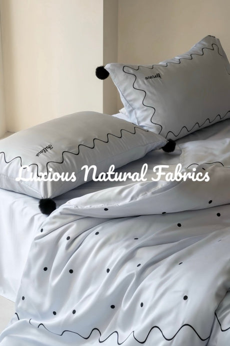 Stone Blue Polka Dot Lyocell Duvet Cover Set, Queen Size