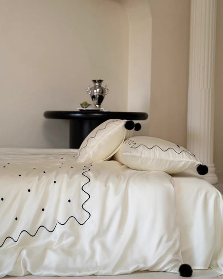 Ivory Polka Dot Lyocell Duvet Cover Set, Queen Size