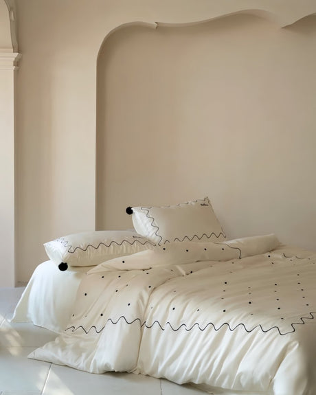 Ivory Polka Dot Lyocell Duvet Cover Set, Queen Size