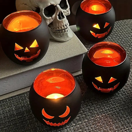 Pumpkin Glass Candle Holders, 6 Pieces