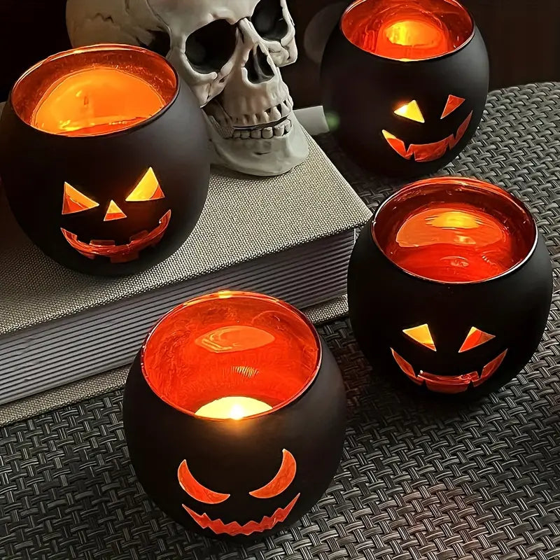 Pumpkin Glass Candle Holders, 6 Pieces