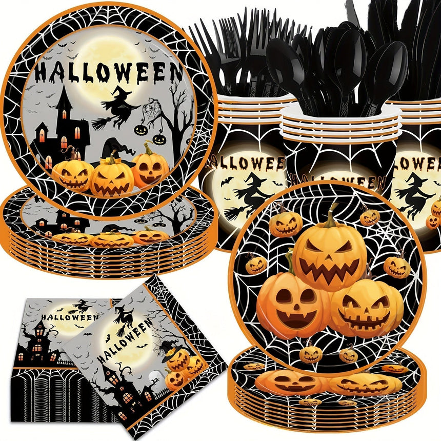 Halloween Paper Party Tableware Set, 140 Pieces