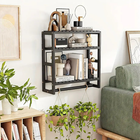Wall-Mounted Storage Rack with Rod, Black